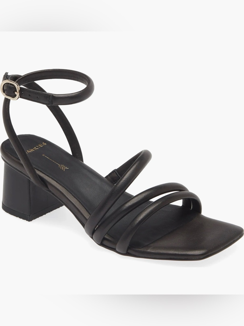 Frankie4 Ramsay Black Strappy Block Heel Sandals with Ankle Strap